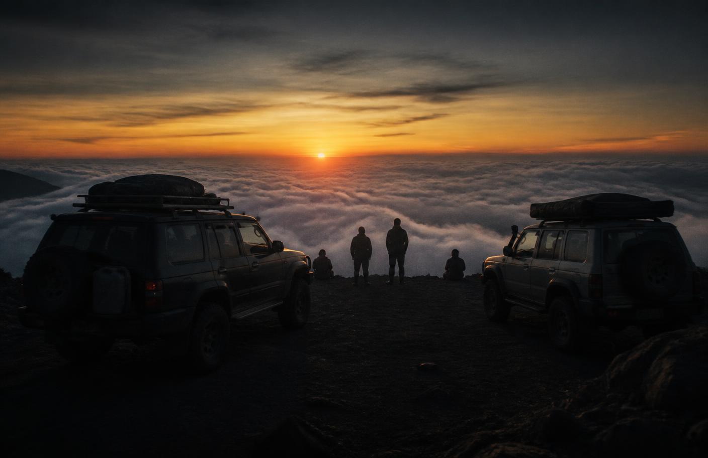 Expedição 4x4 em mirante acima das nuvens